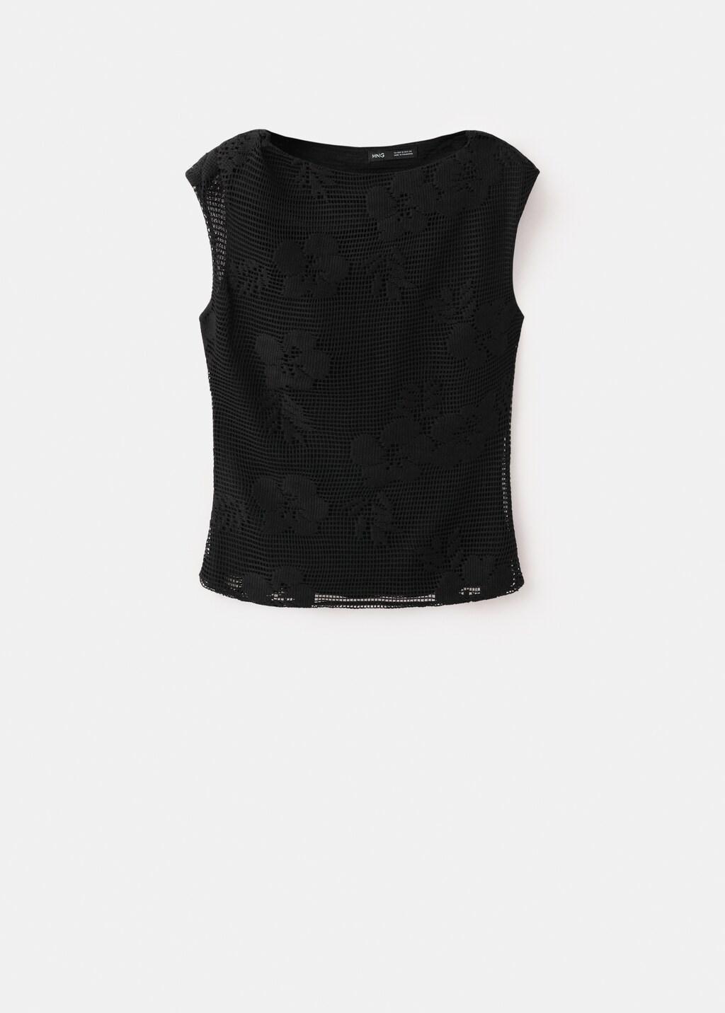 Black Asymmetric Top With Floral Embroideries, Black, large image number 7