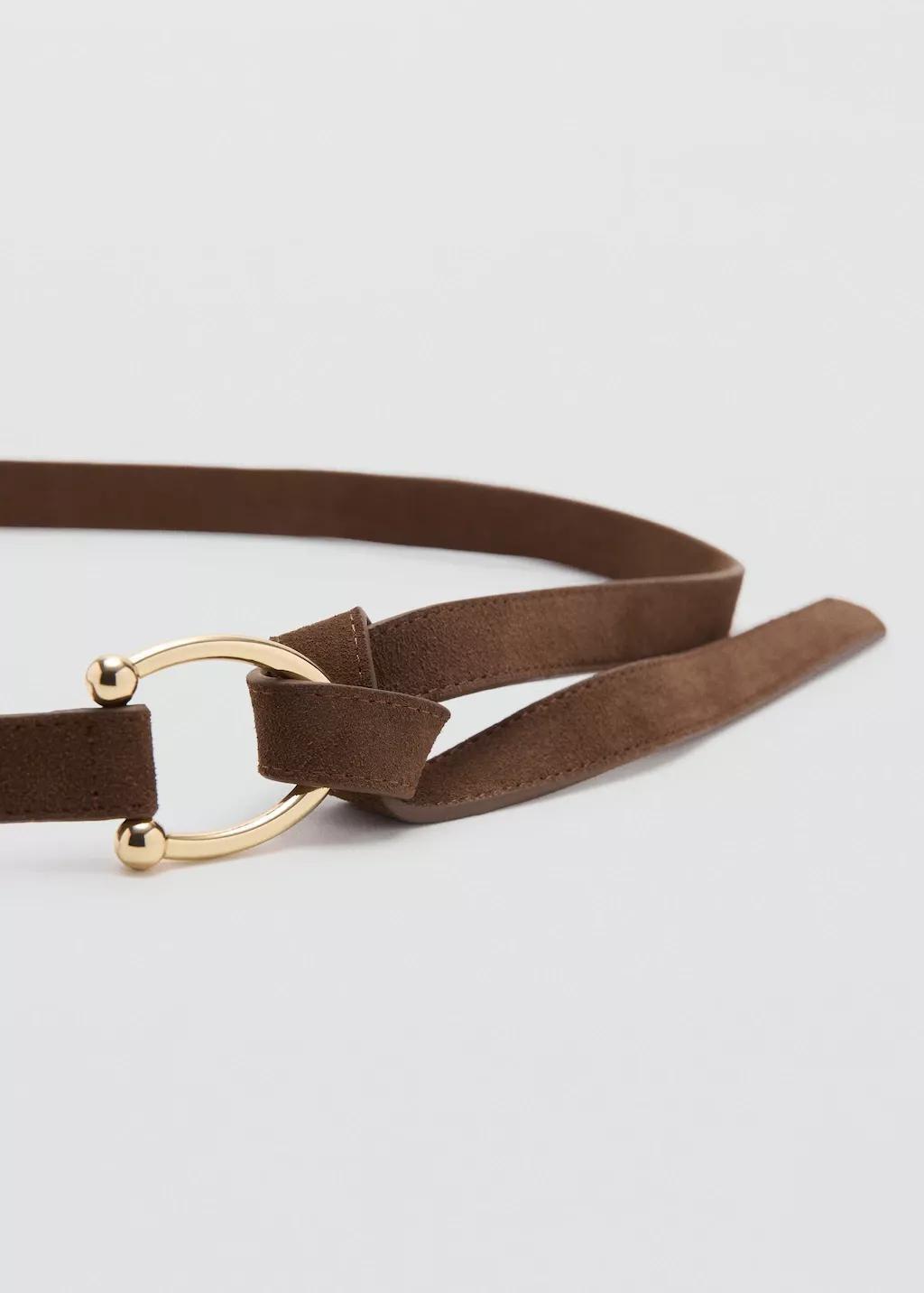 Brown Thin Suede Leather Belt, Brown, large image number 0