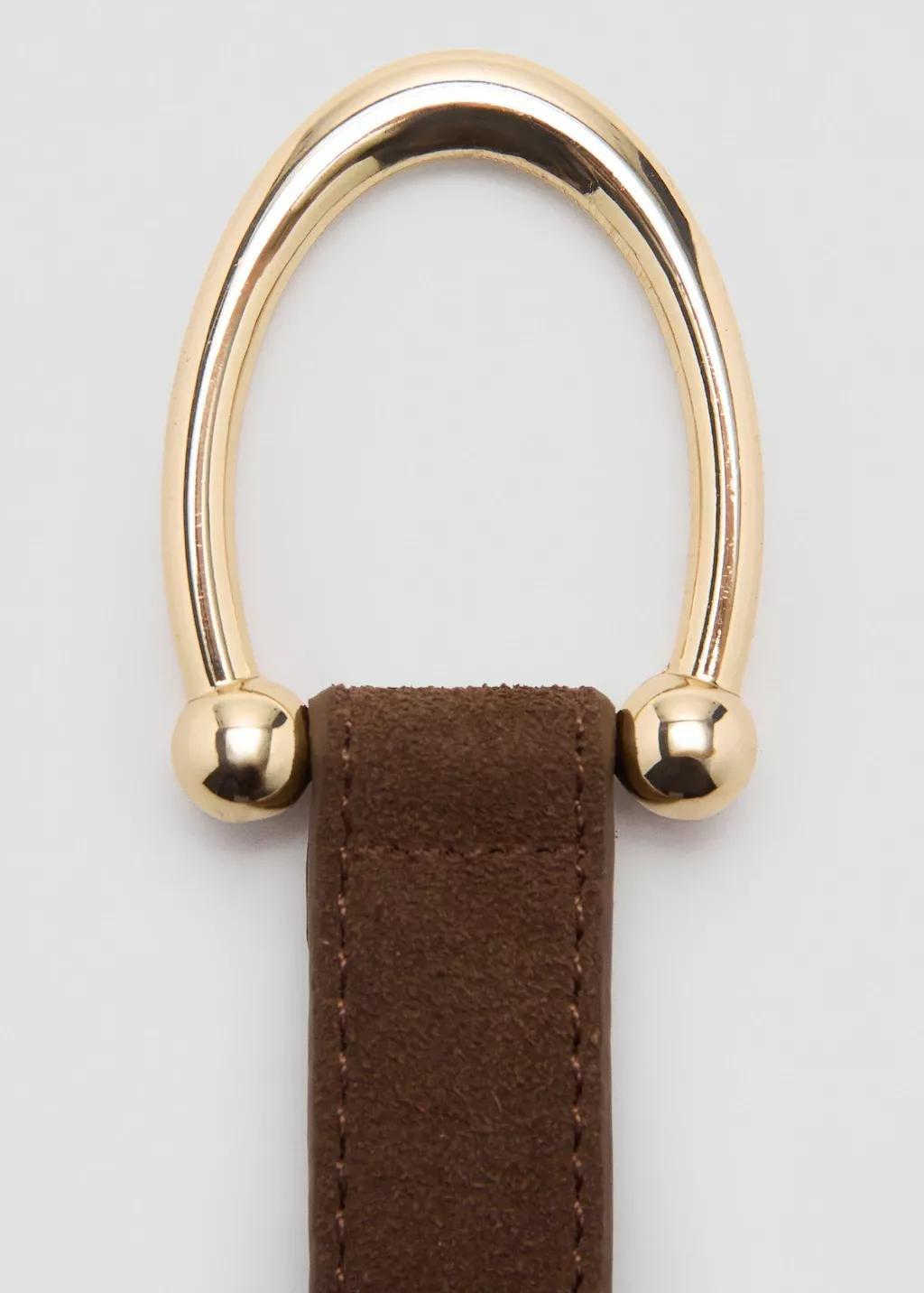 Brown Thin Suede Leather Belt, Brown, large image number 1
