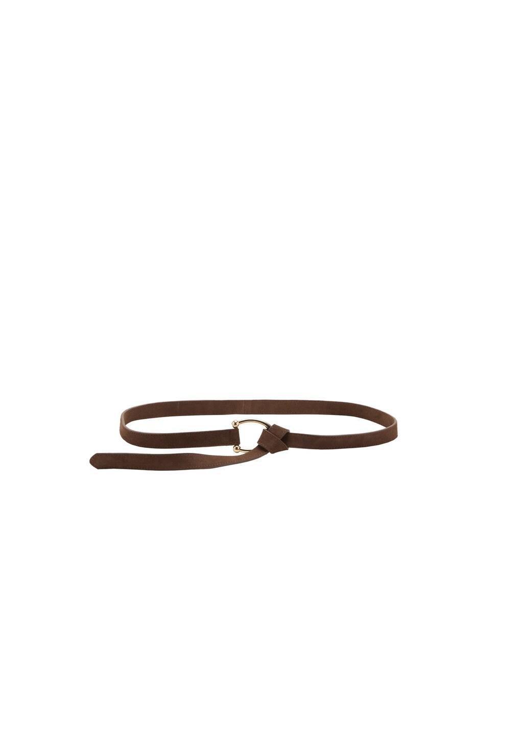 Brown Thin Suede Leather Belt, Brown, large image number 2