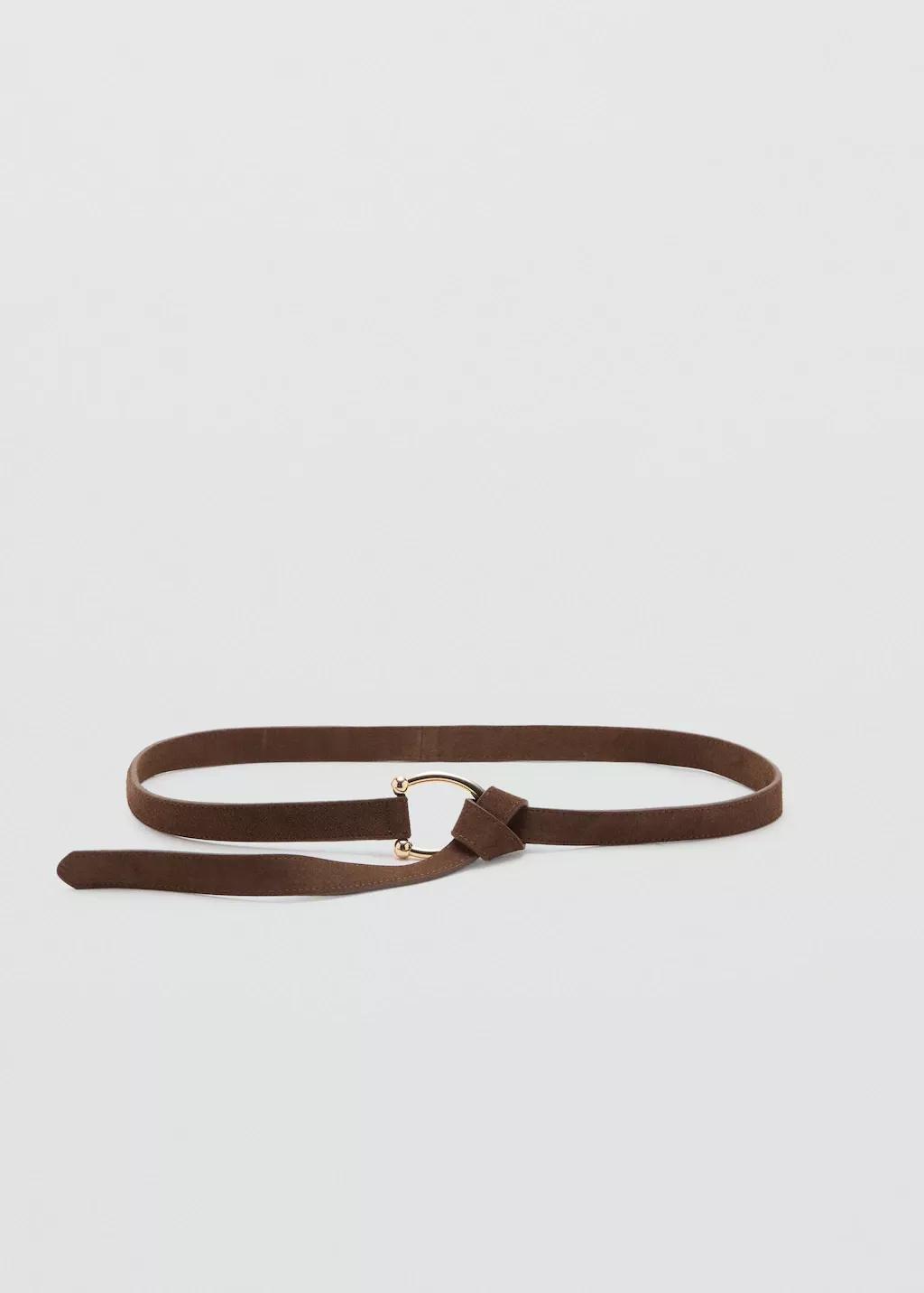 Brown Thin Suede Leather Belt, Brown, large image number 3