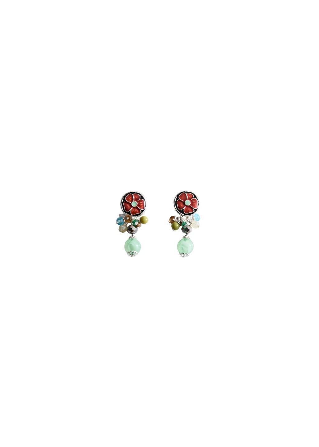 Silver Beaded Flower Earrings, Silver, medium