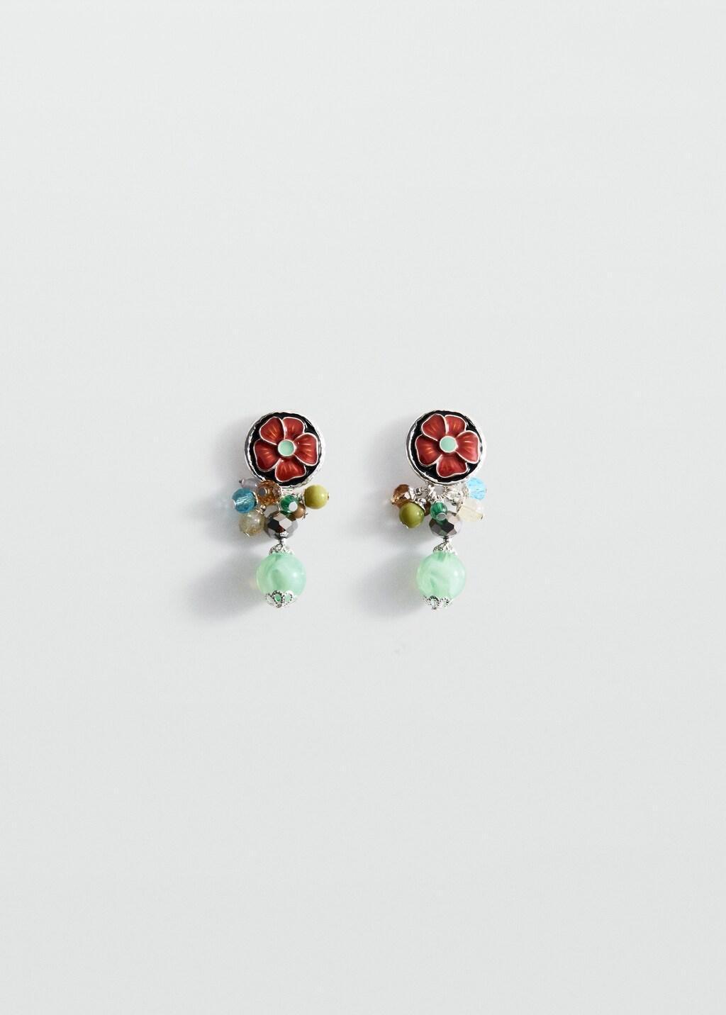 Silver Beaded Flower Earrings, Silver, large image number 3