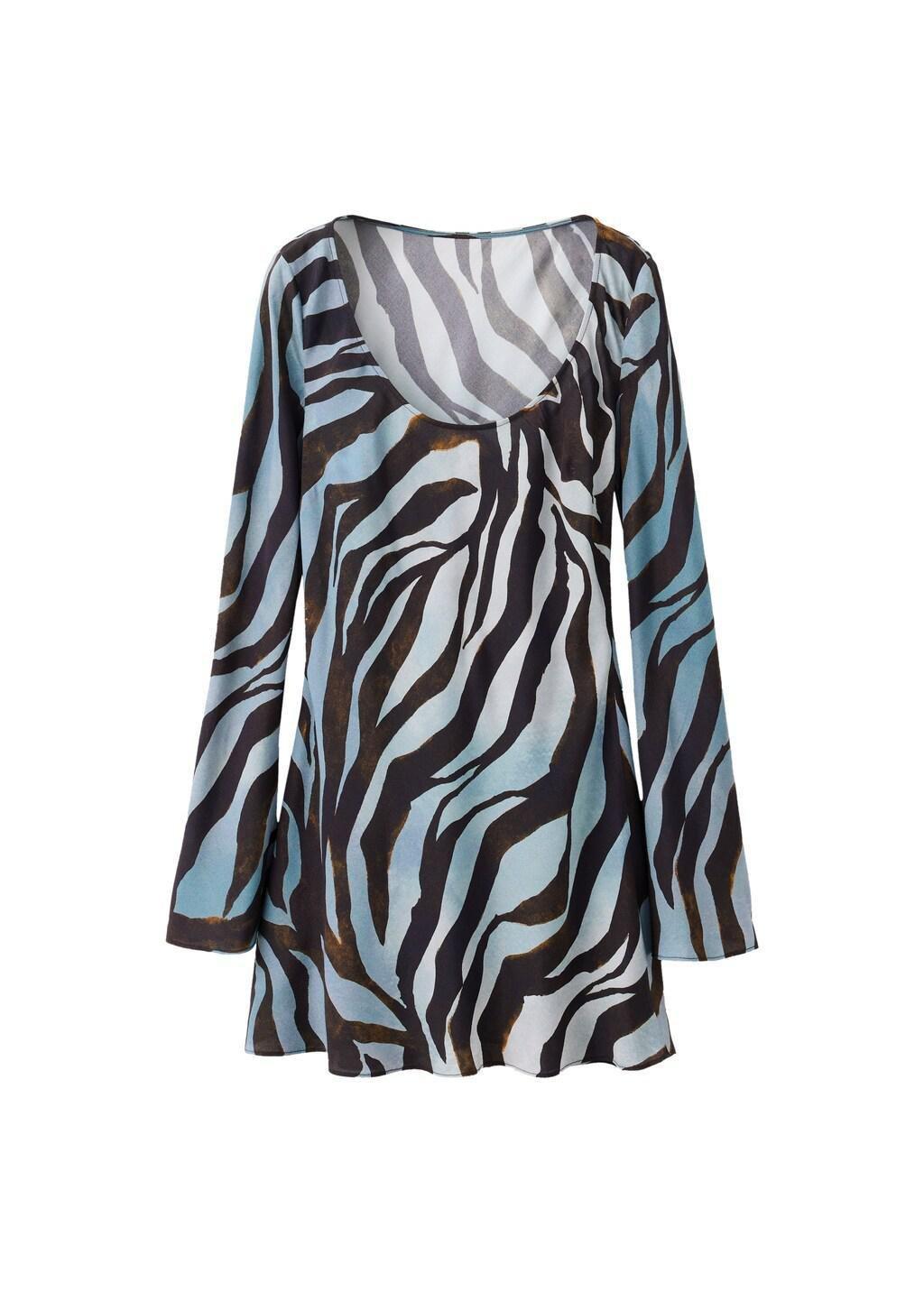Blue Short Patterned Dress, Medium Blue, large image number 0