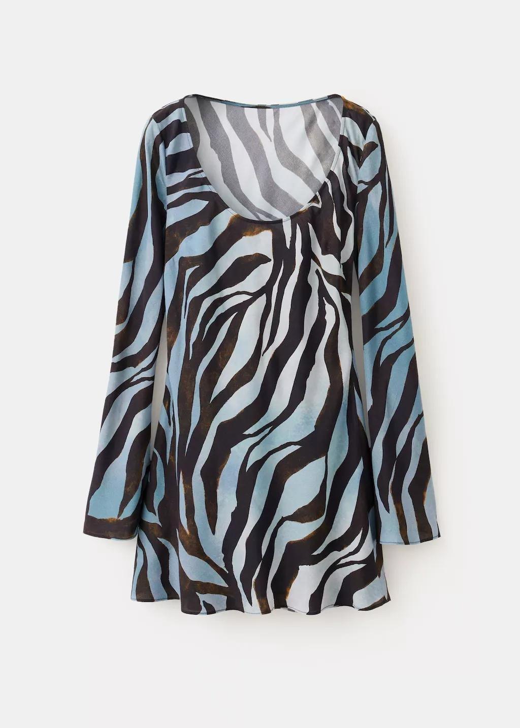 Blue Short Patterned Dress, Medium Blue, large image number 1