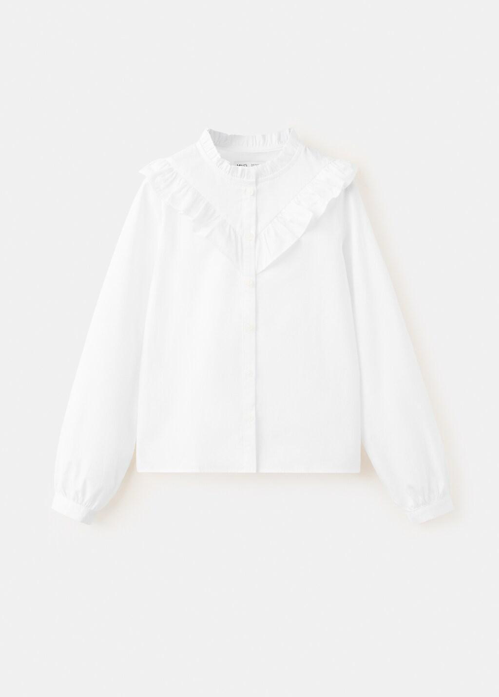 WHITE Ruffled cotton shirt, Kids Girl, White, medium