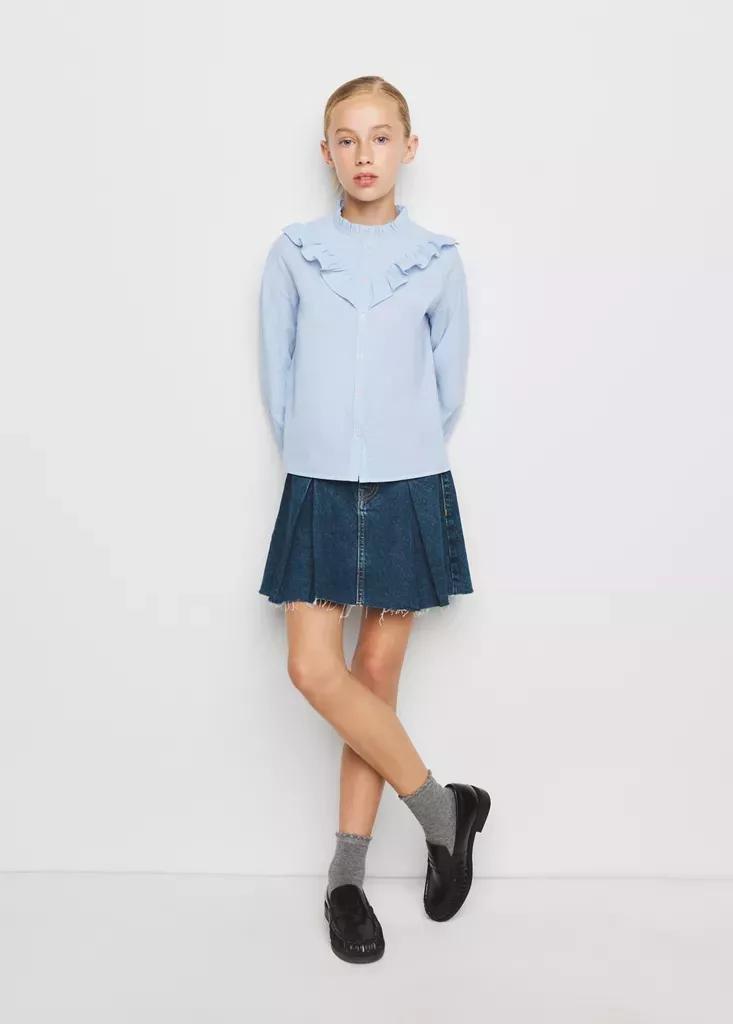 BLUE Ruffled cotton shirt, Kids Girl, Medium Blue, large image number 0