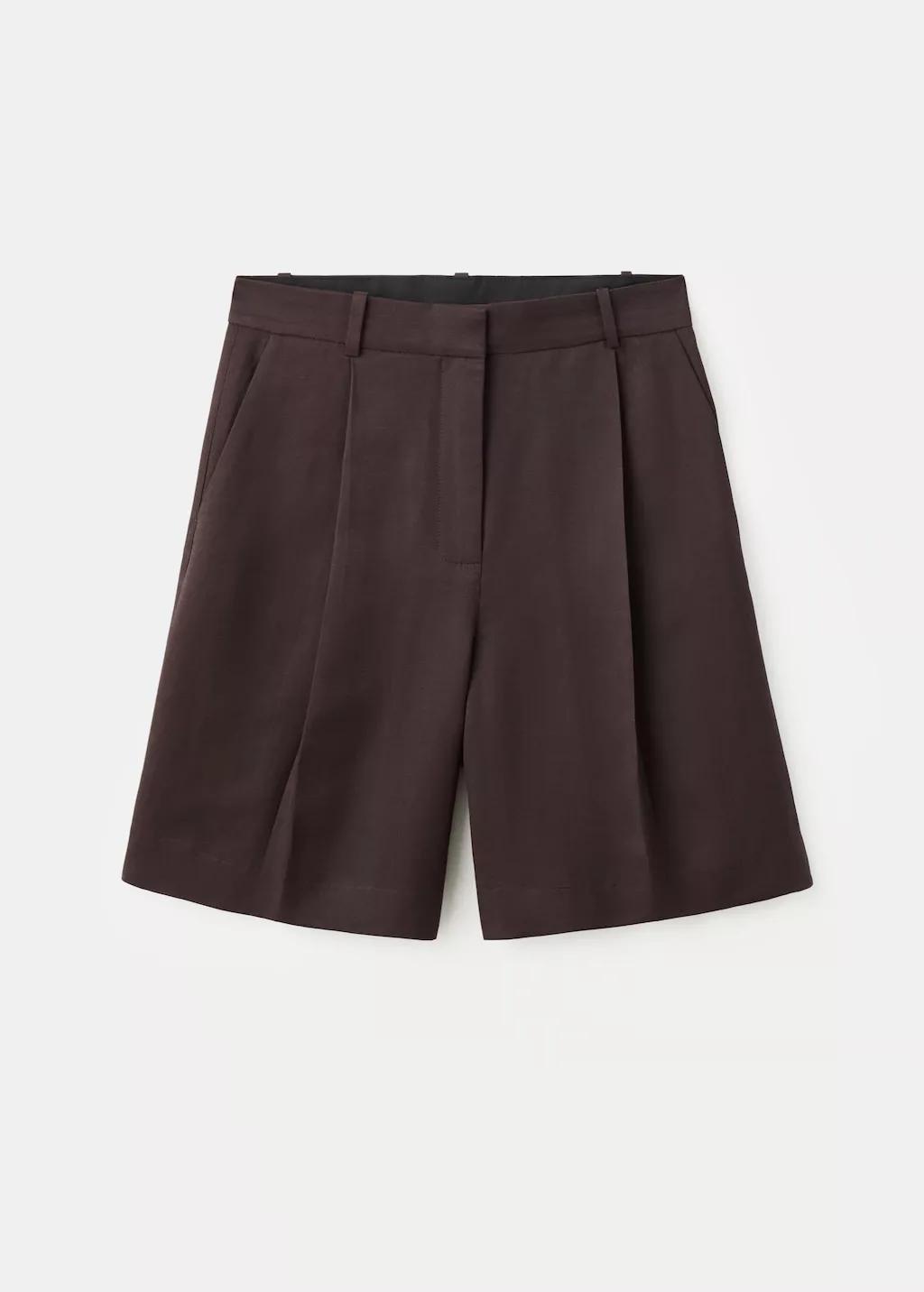 Brown Straight Mid-Rise Bermuda Shorts, Dark Brown, large image number 5