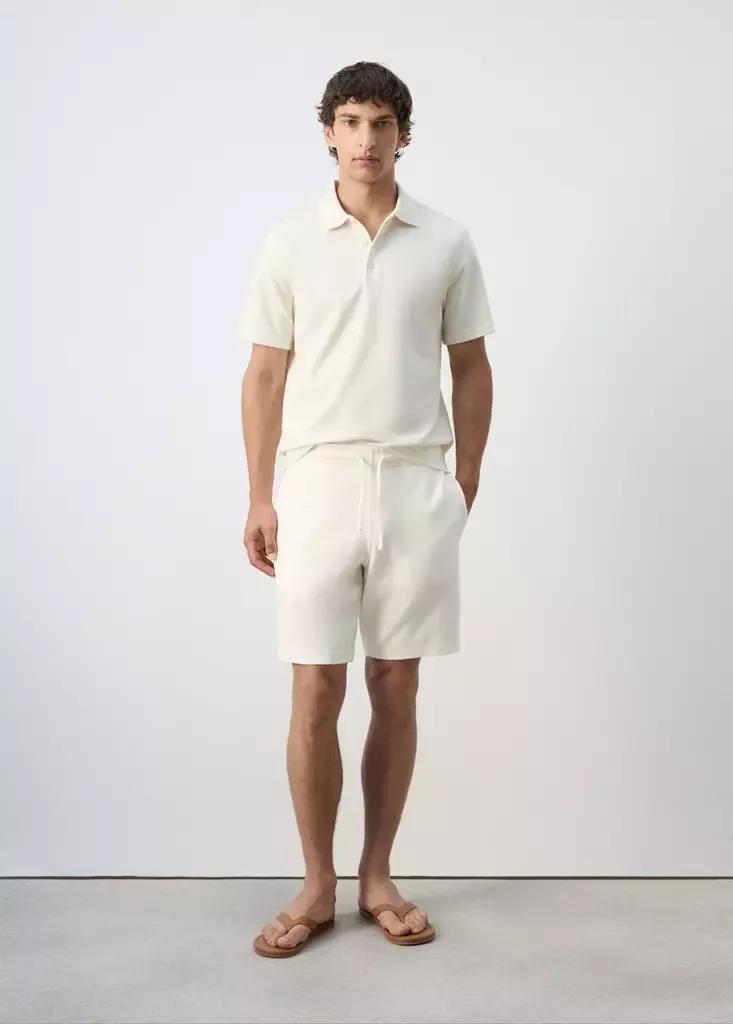 WHITE Textured cotton blend polo, Men, White, large image number 0