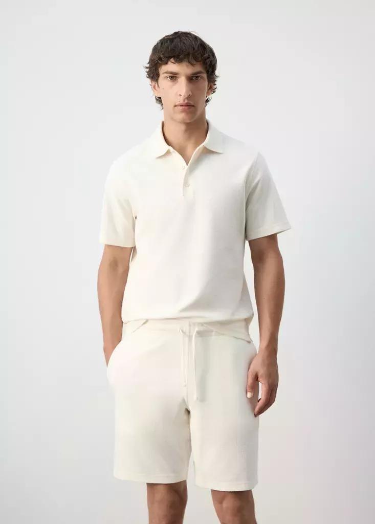 WHITE Textured cotton blend polo, Men, White, large image number 1