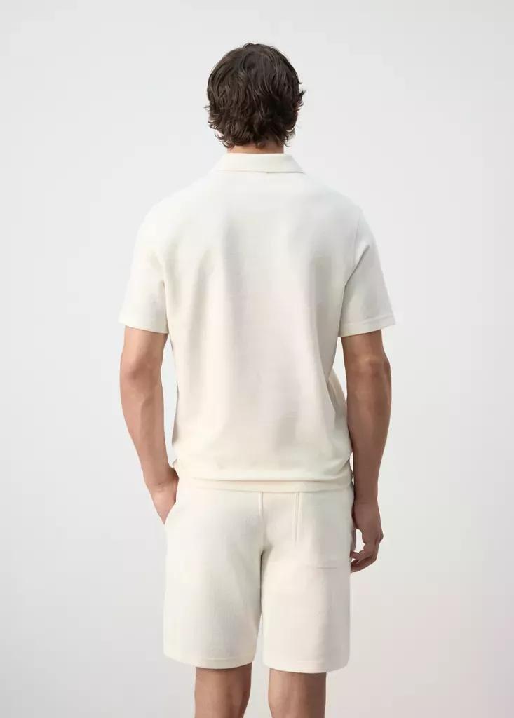 WHITE Textured cotton blend polo, Men, White, medium