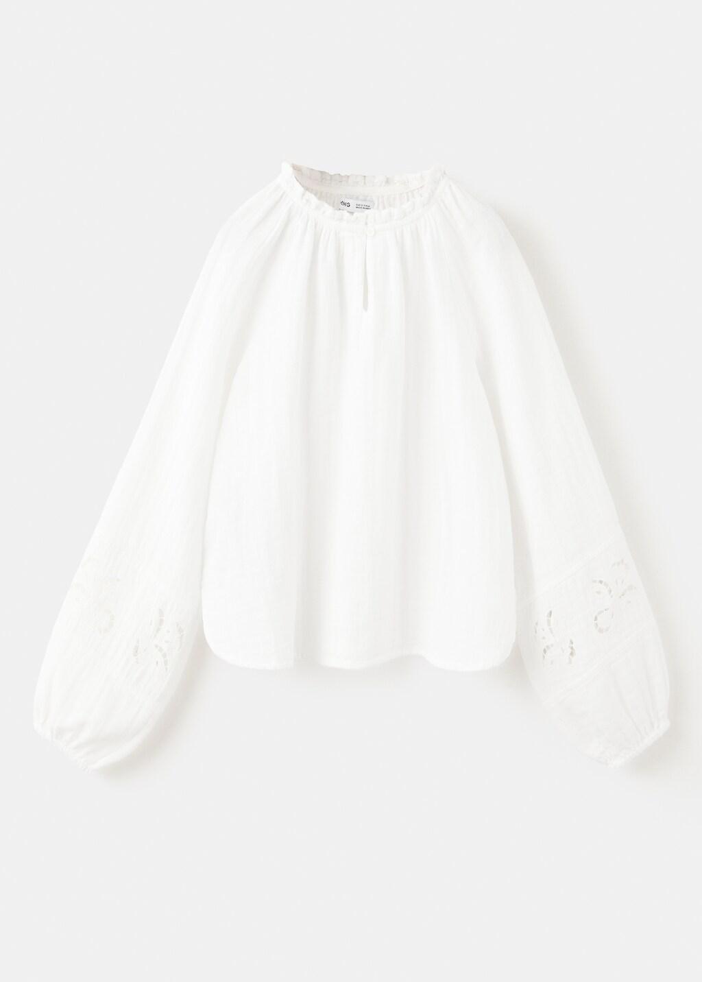 White Cotton Blouse With Broderie Anglaise Embroidery, Kids Girl, White, large image number 0
