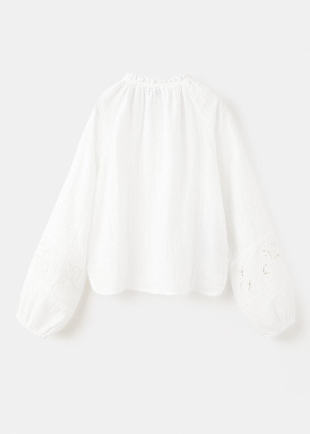 White Cotton Blouse With Broderie Anglaise Embroidery, Kids Girl, White, large image number 2