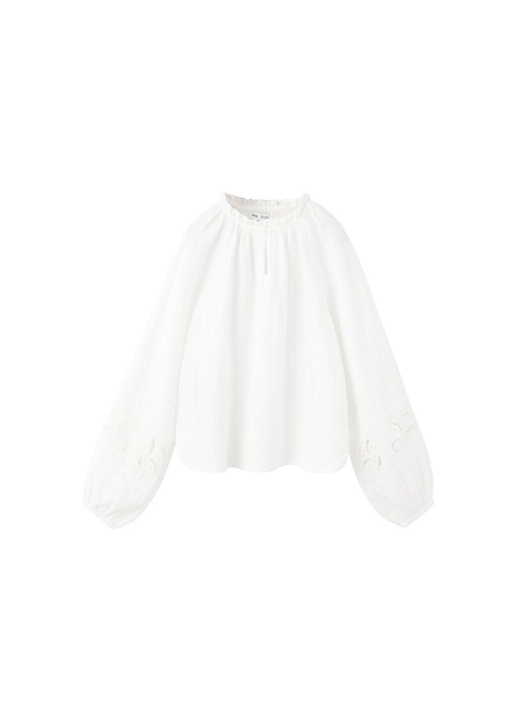 White Cotton Blouse With Broderie Anglaise Embroidery, Kids Girl, White, large image number 4