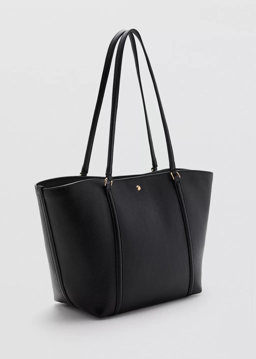 Black Shopper Bag With Double Handle, Black, large image number 0