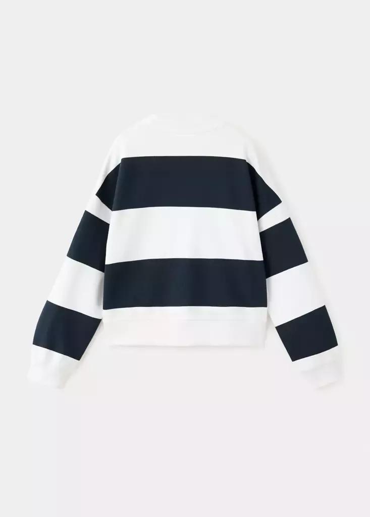 Navy Striped Sweatshirt With Printed Phrase, Kids Girls, Navy, large image number 1