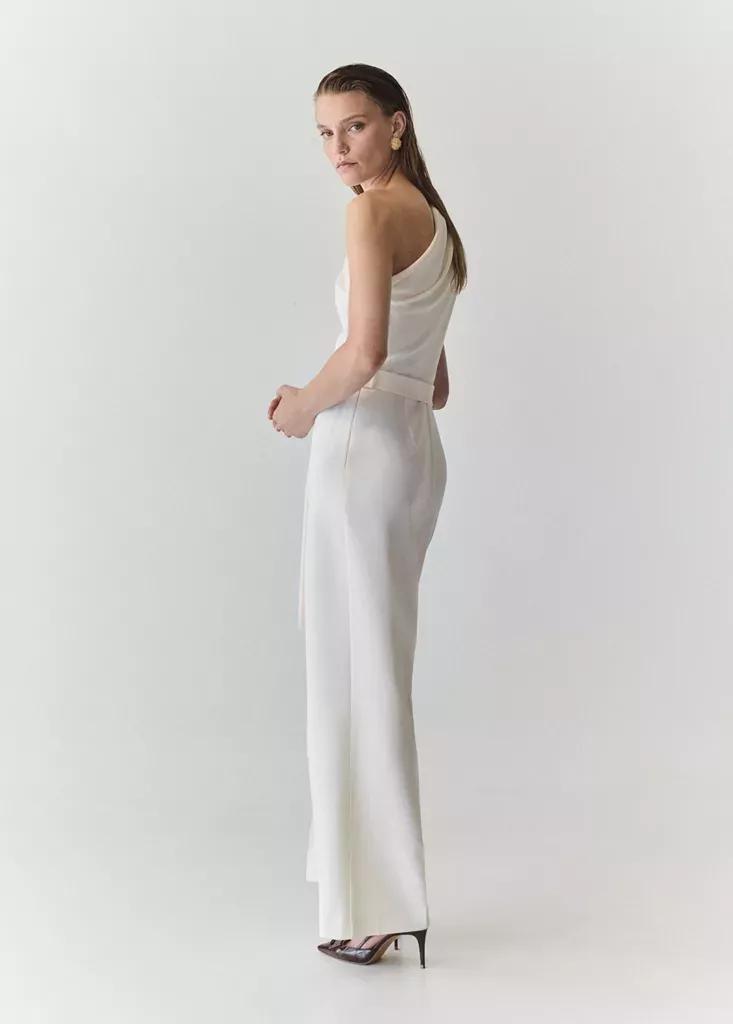 White Asymmetric Belt Jumpsuit, Natural White, large image number 1