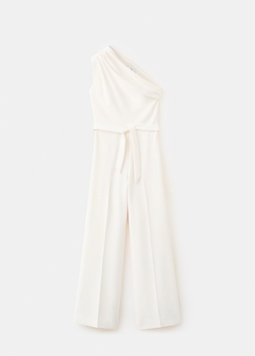 White Asymmetric Belt Jumpsuit, Natural White, large image number 6
