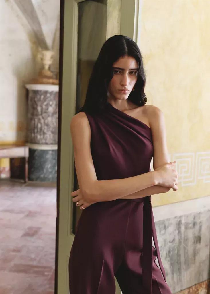 MEDIUM PURPLE Asymmetric belt jumpsuit, Medium Purple, large image number 1