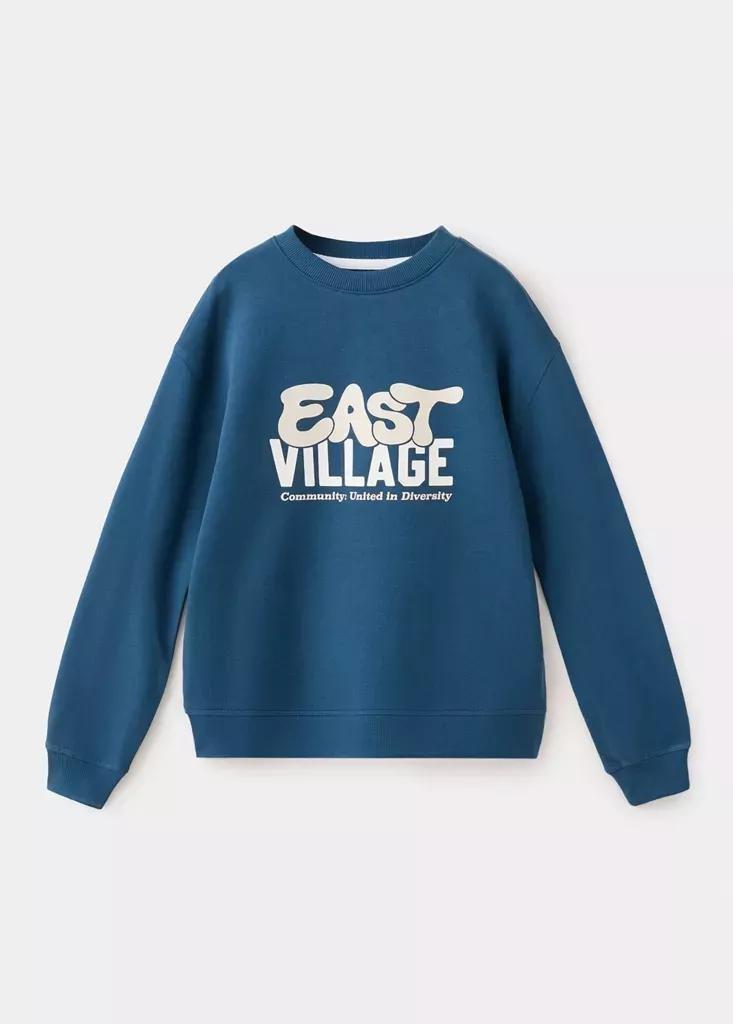 Blue Cotton Sweatshirt With Phrase, Kids Boys, Medium Blue, medium