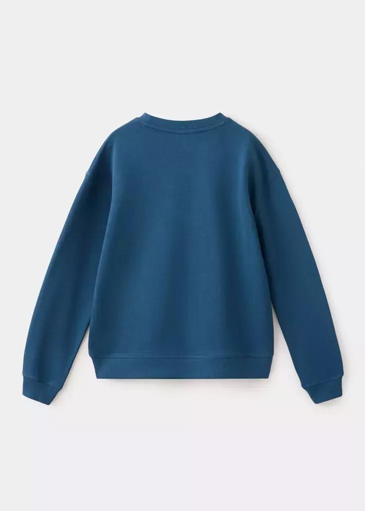 Blue Cotton Sweatshirt With Phrase, Kids Boys, Medium Blue, medium