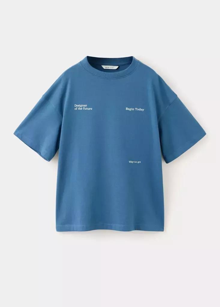 Blue Oversized Printed Plus-Size T-Shirt, Kids Boys, Medium Blue, medium