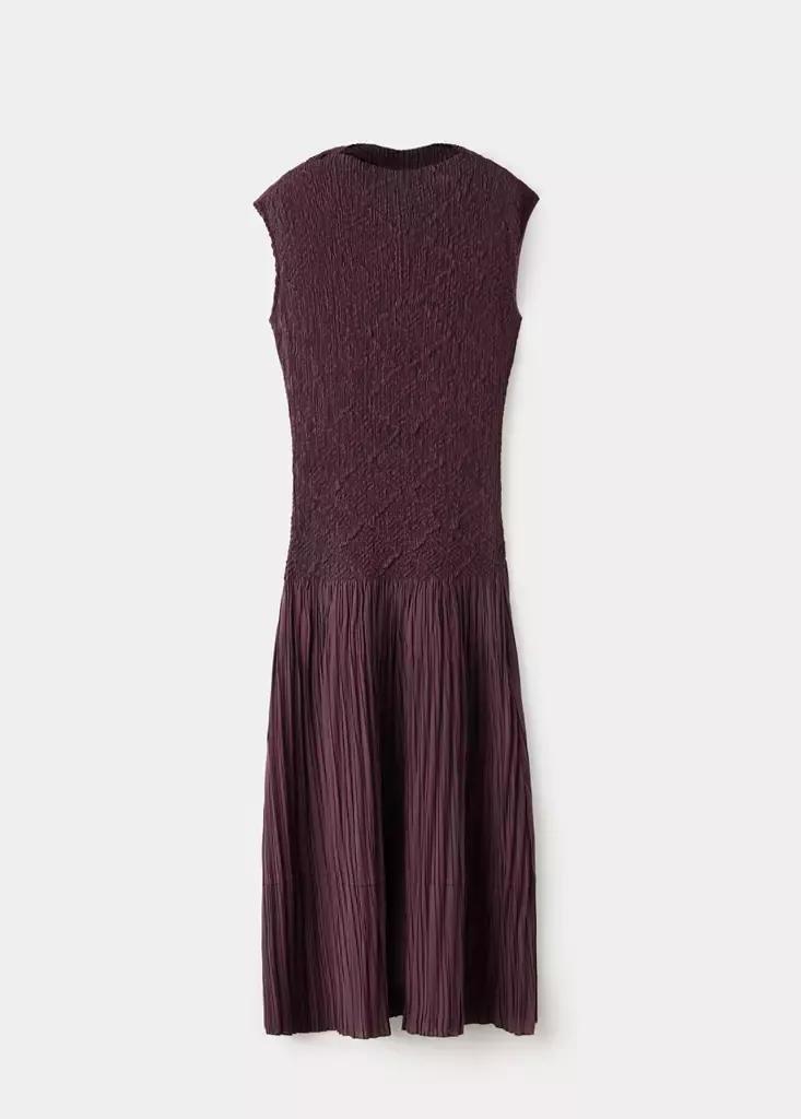 Red A-Line Dress With Combined Texture, Dark Red, large image number 0