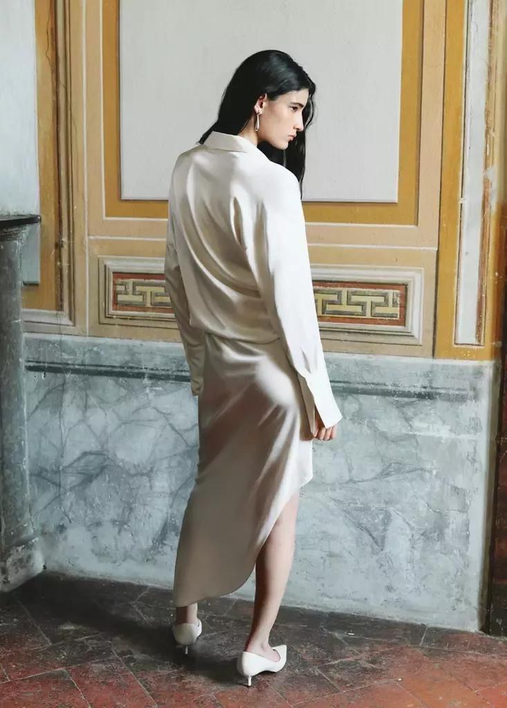 WHITE Asymmetrical satin dress, Natural White, large image number 2
