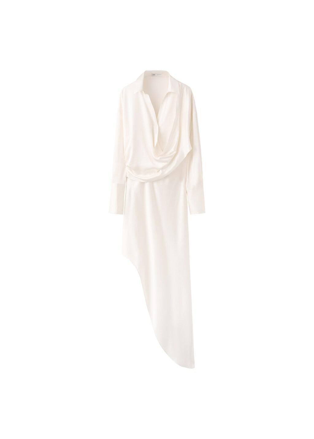 WHITE Asymmetrical satin dress, Natural White, large image number 5