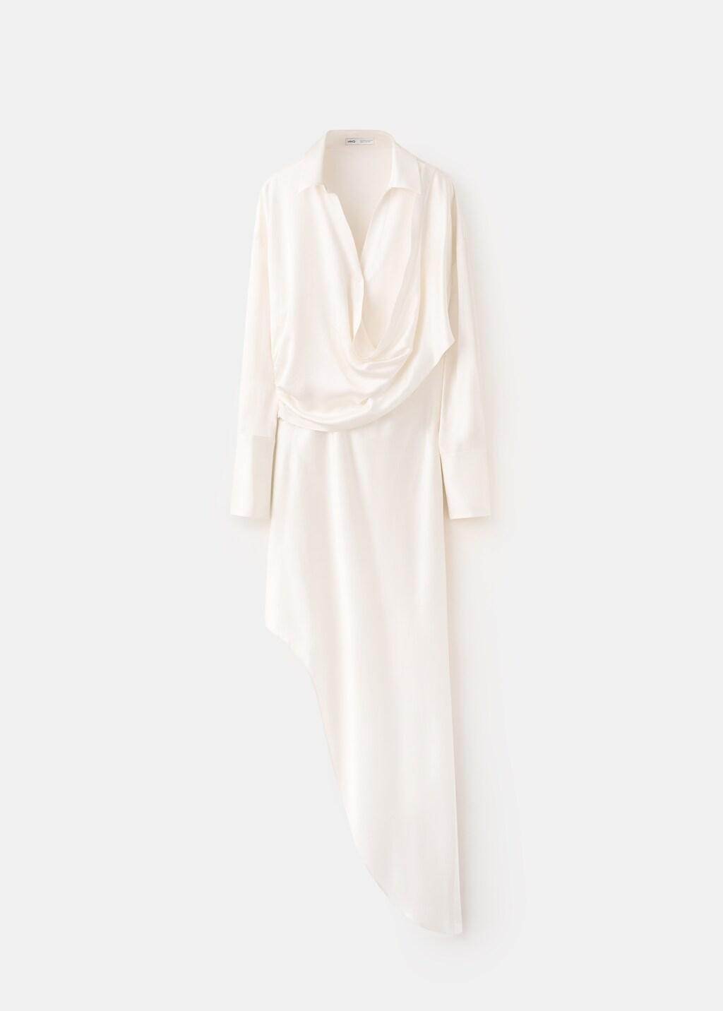 WHITE Asymmetrical satin dress, Natural White, large image number 6