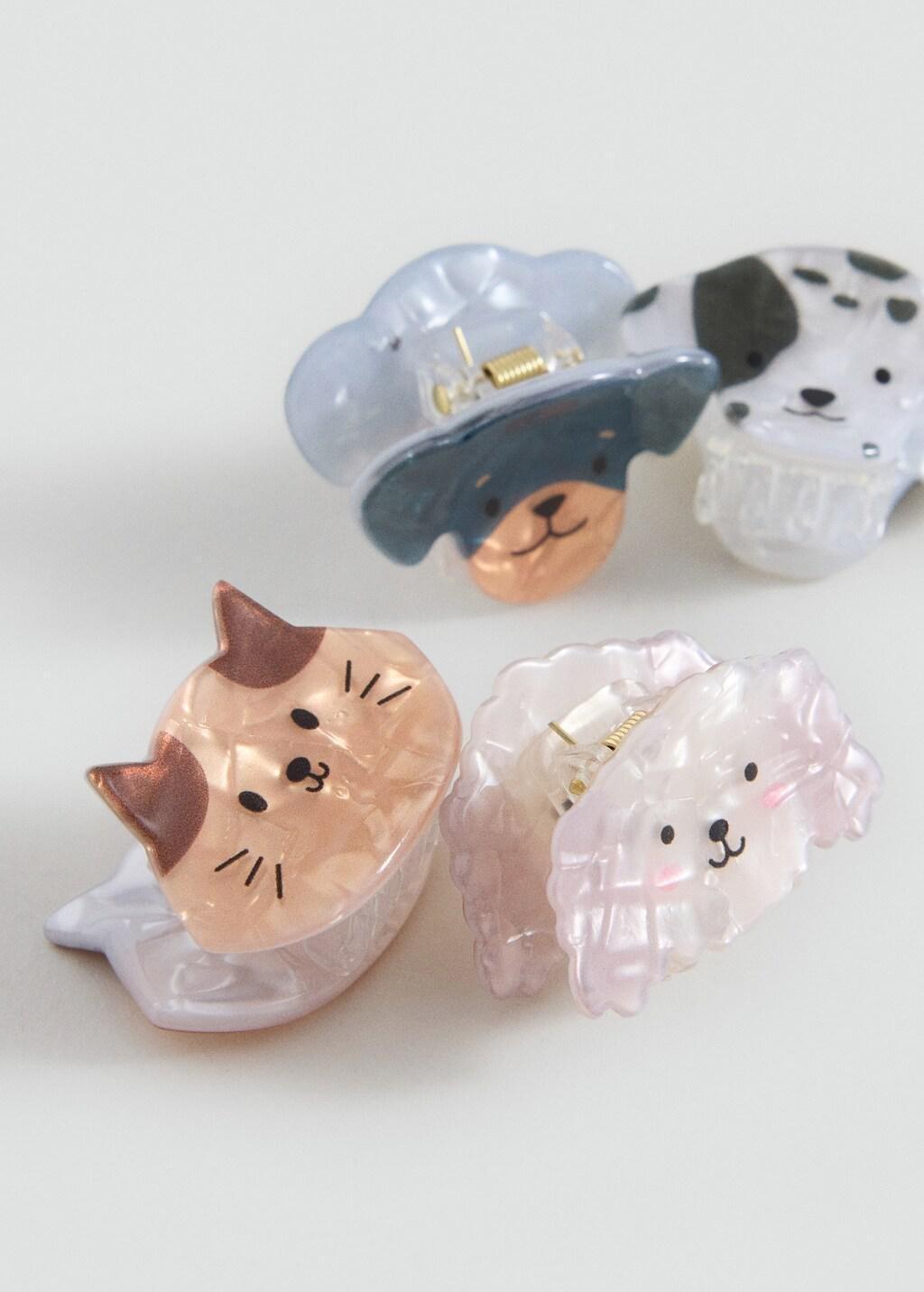 BROWN Pack of 4 animal hair clips, Kids Girl, Light Pastel Brown, large image number 0