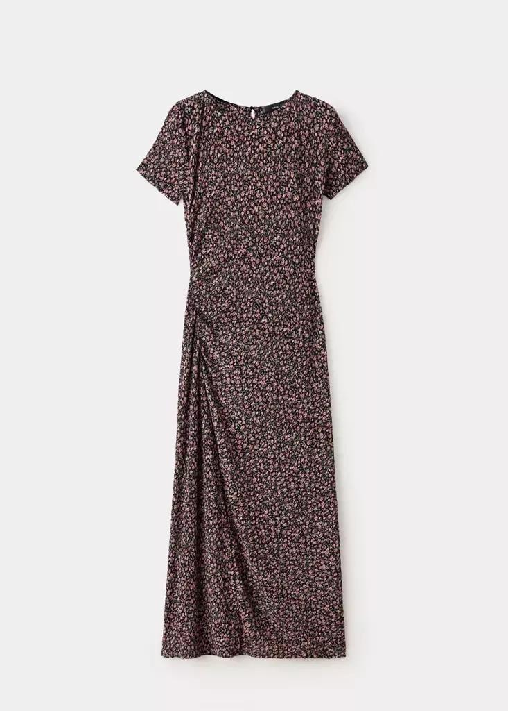 Black Printed Dress With Draped Detail, Black, medium