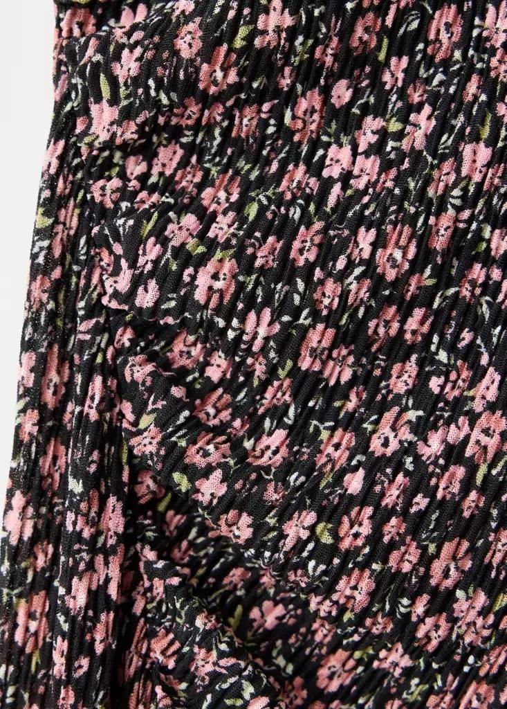 Black Printed Dress With Draped Detail, Black, large image number 1