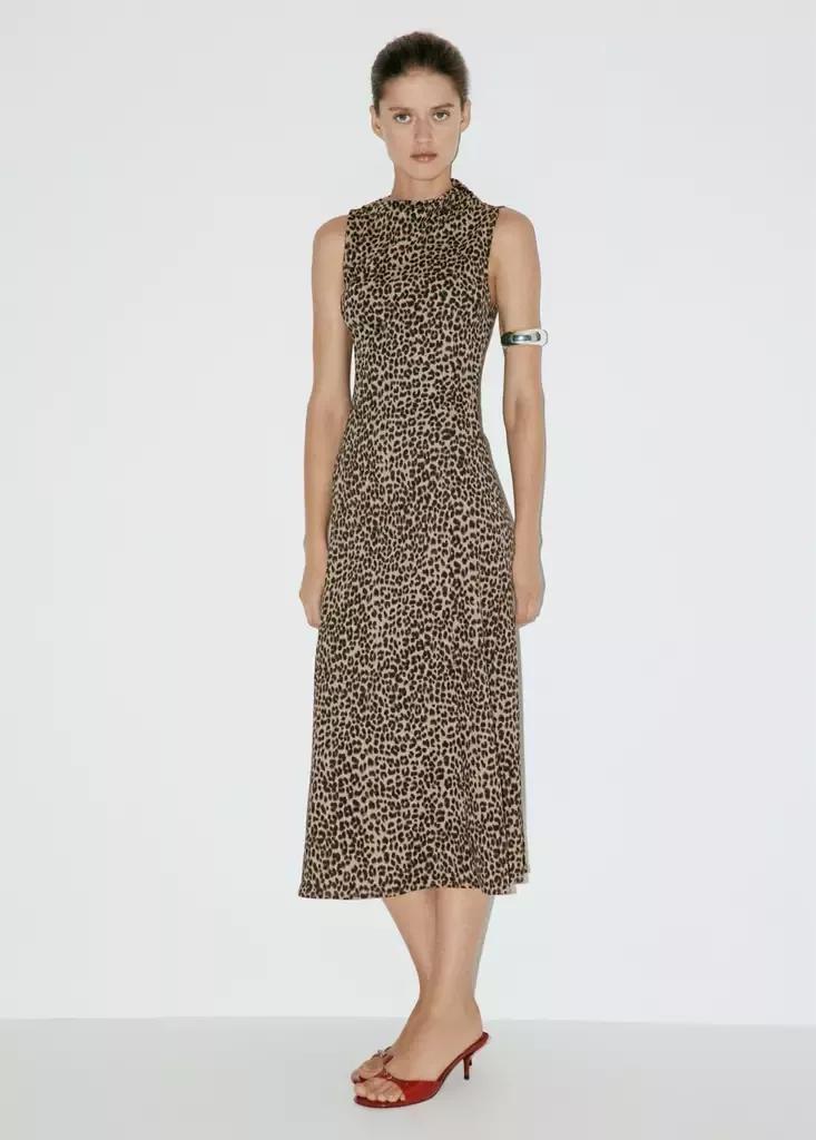 Brown Textured Dress With Gathered Details, , large image number 0