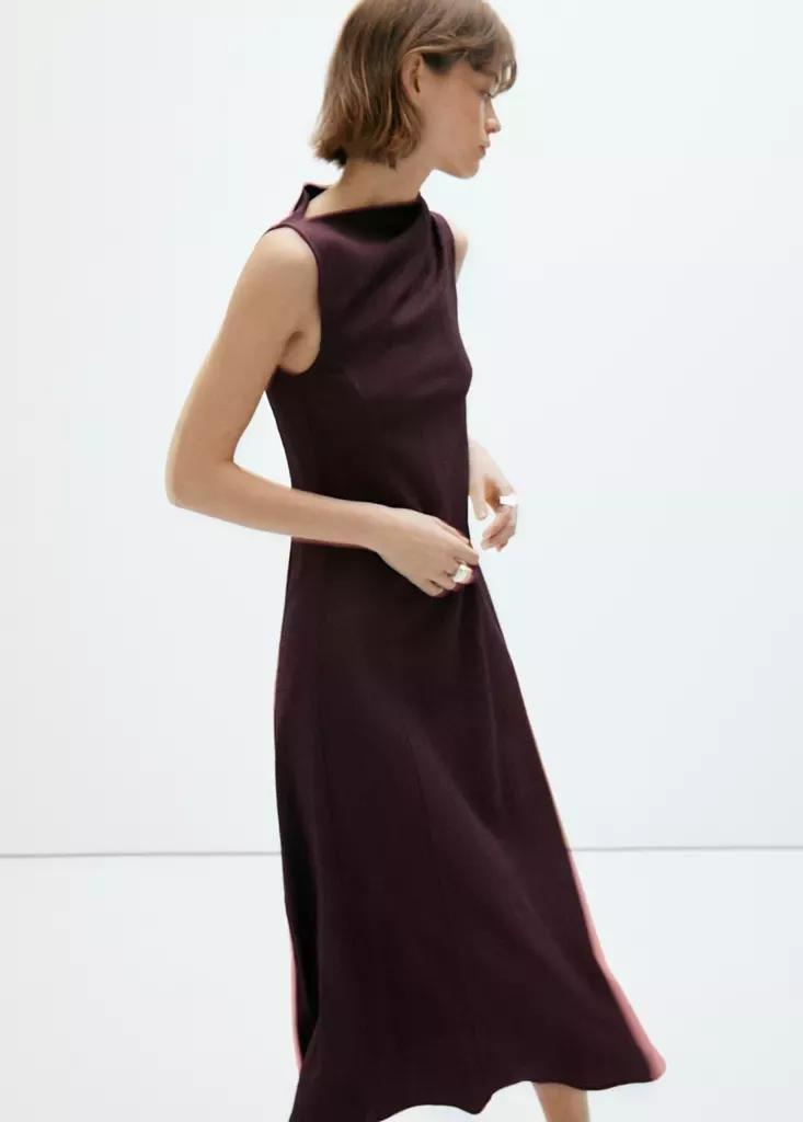Burgundy Textured Dress With Gathered Details, Dark Red, medium