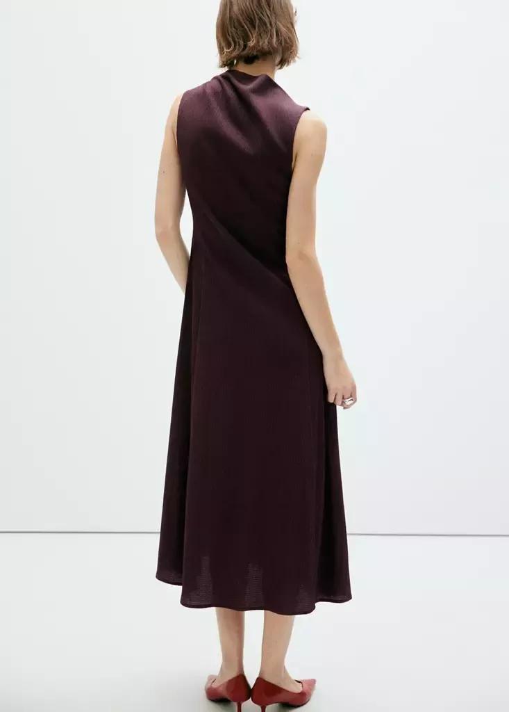 Burgundy Textured Dress With Gathered Details, Dark Red, medium
