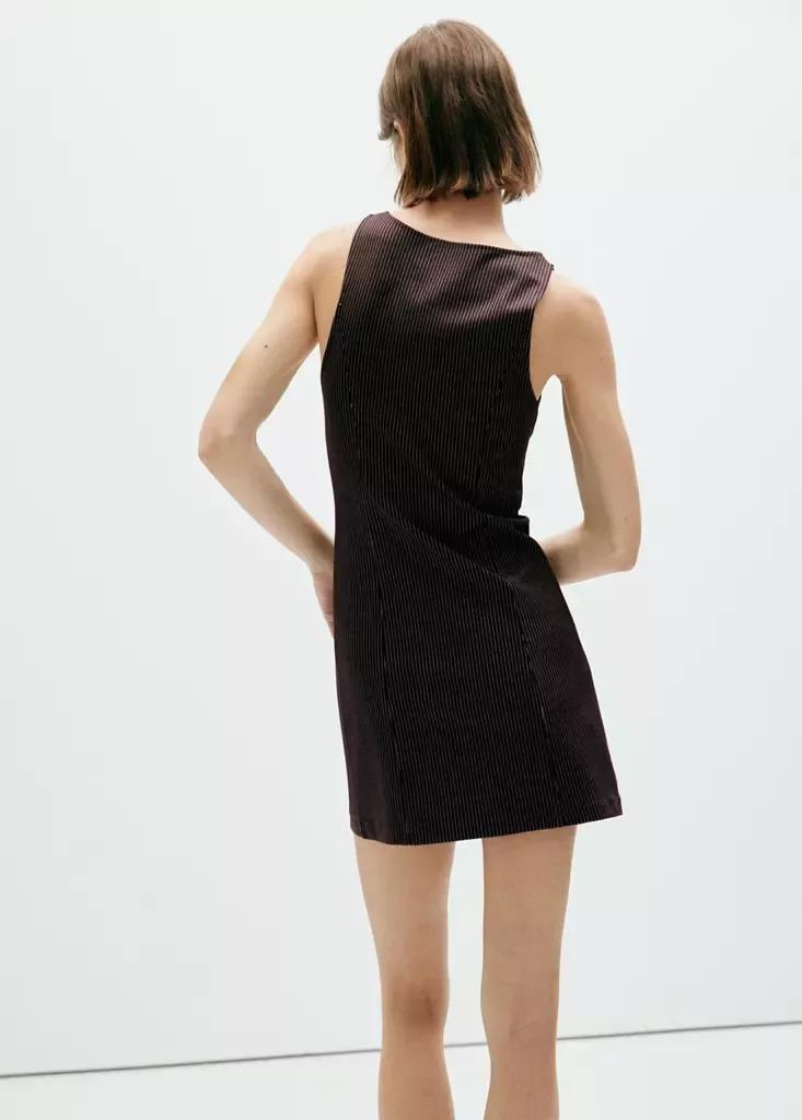 Brown Striped Dress With Stitching Detail, Brown, medium