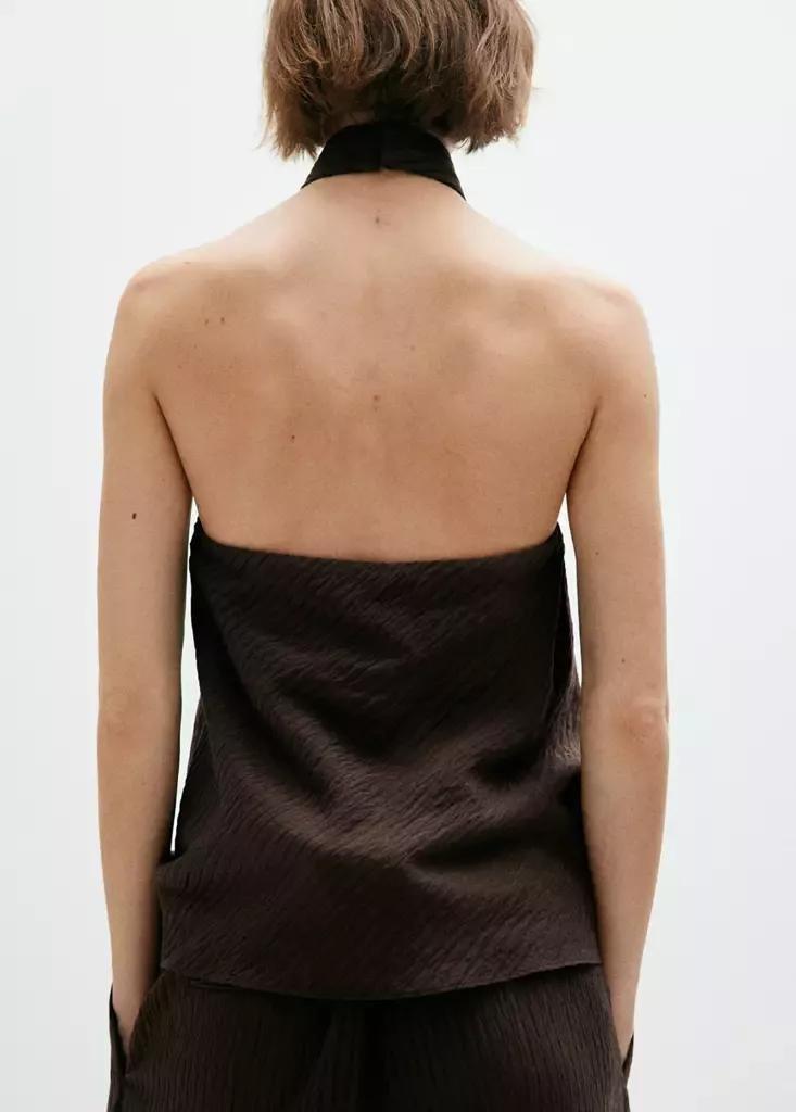Brown Textured Halter Top, Brown, medium