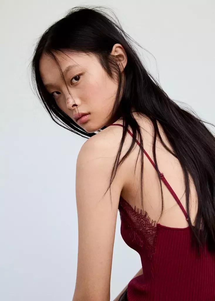 Burgundy Ribbed Lace Top, , large image number 3