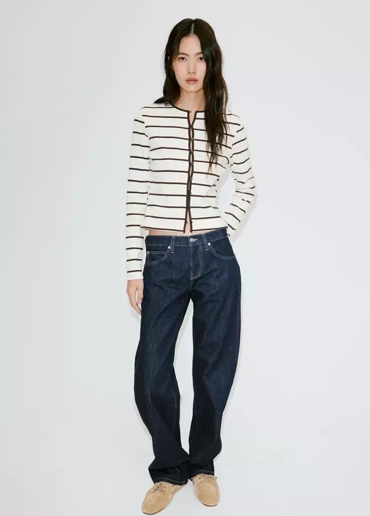 Beige Stripped Knit Cardigan, Light Beige, medium