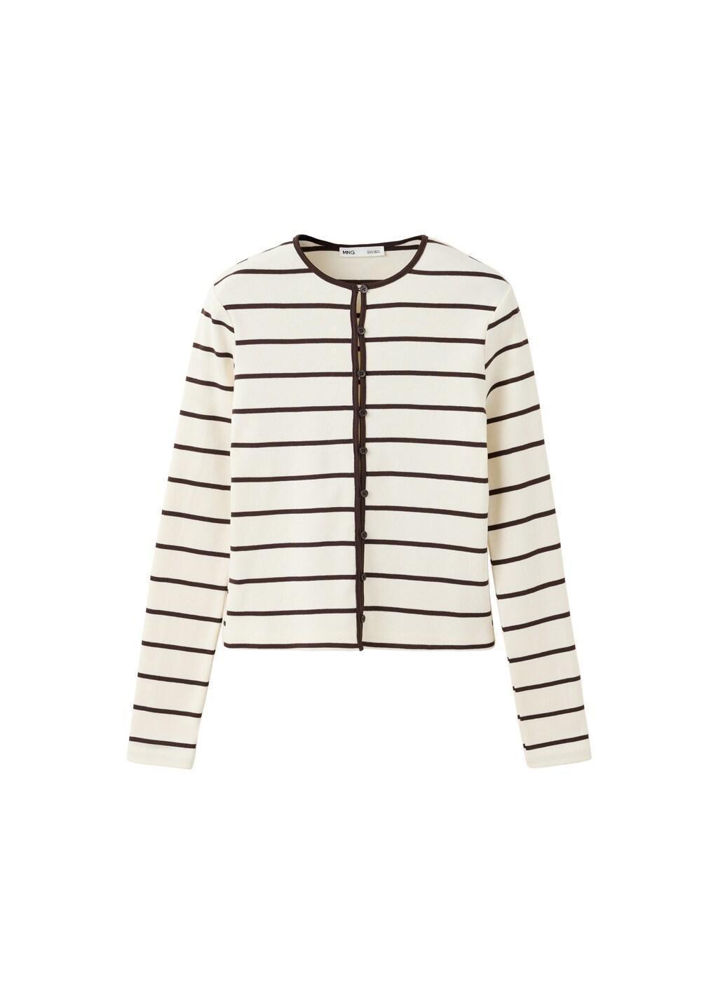 Beige Stripped Knit Cardigan, Light Beige, large image number 4