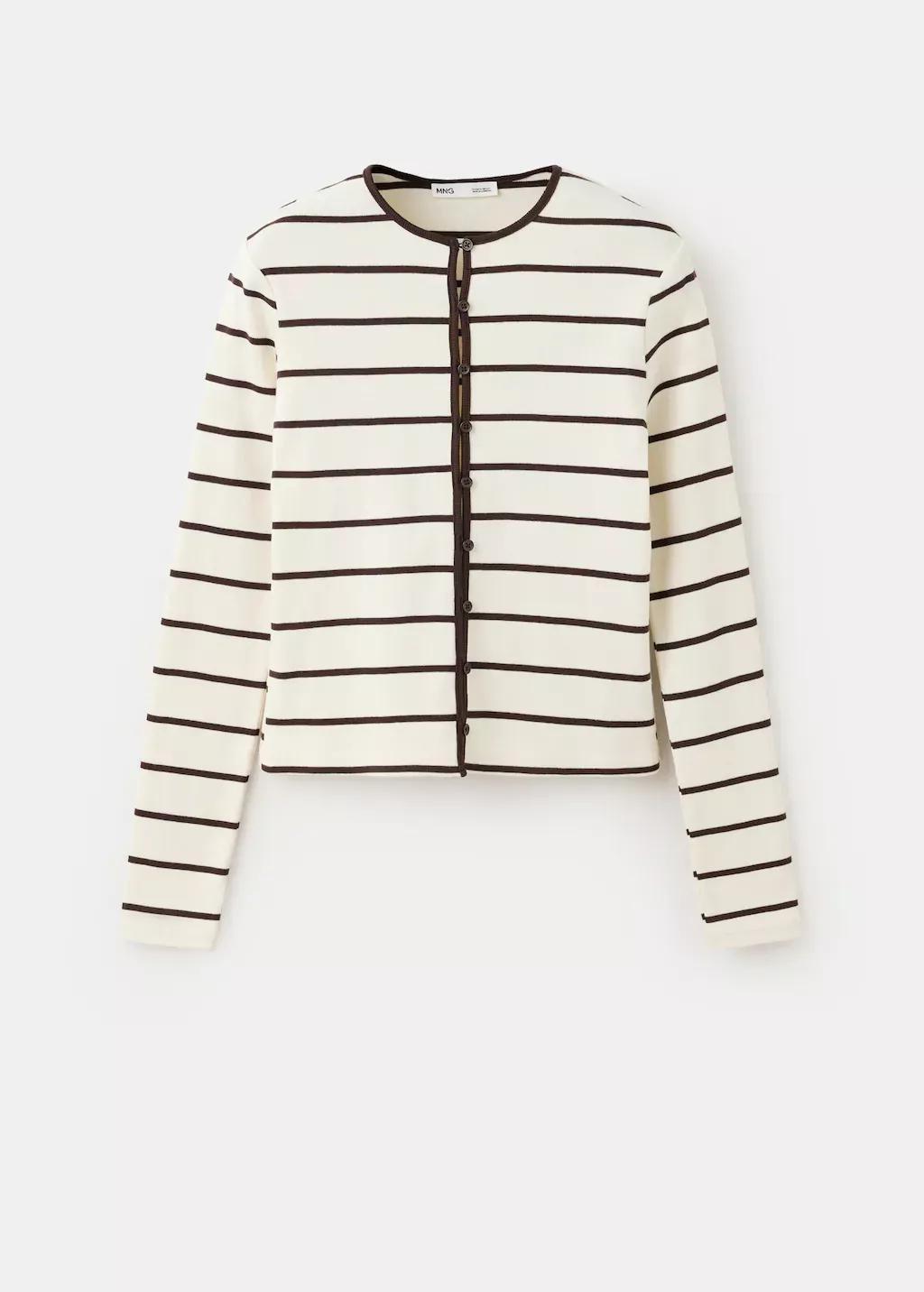 Beige Stripped Knit Cardigan, Light Beige, large image number 5