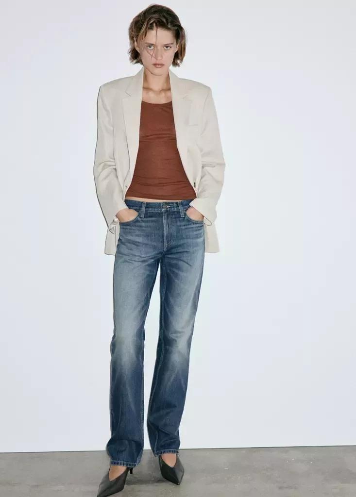 Blue Mid-Rise Straight Jeans, , medium