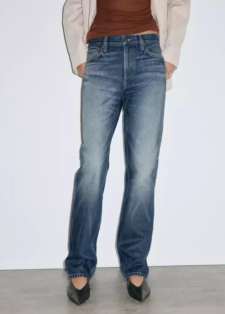 Blue Mid-Rise Straight Jeans, , medium