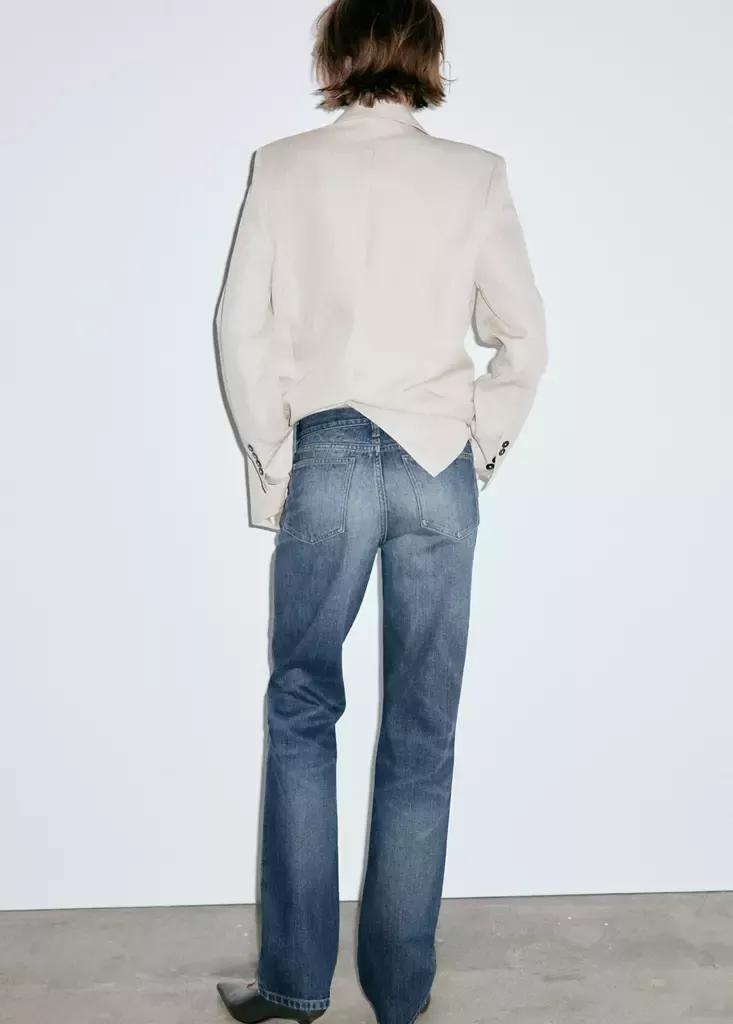 Blue Mid-Rise Straight Jeans, , medium
