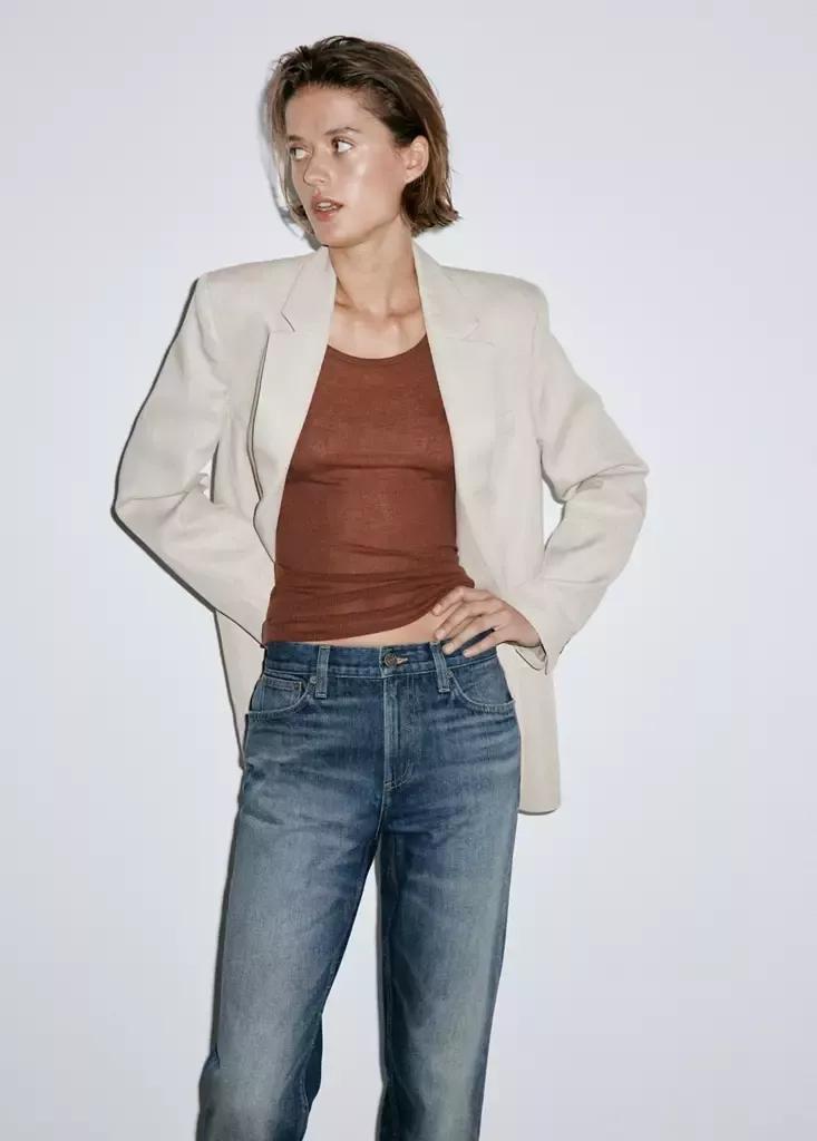 Blue Mid-Rise Straight Jeans, , large image number 3