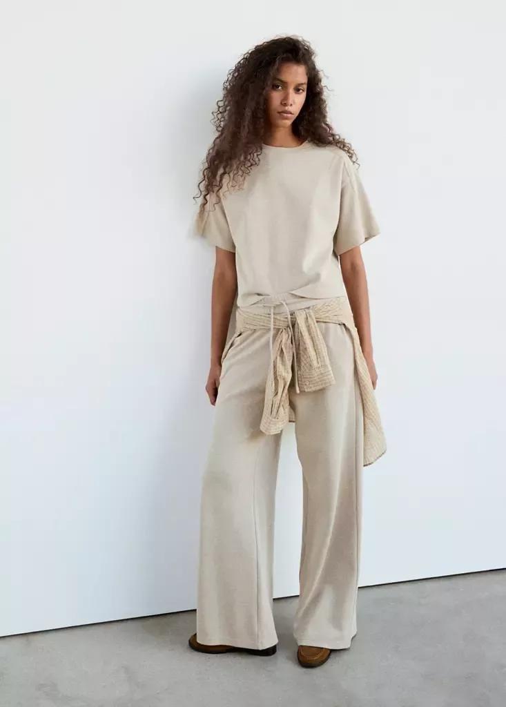 Beige Seam Detail T-Shirt, Light Beige, medium