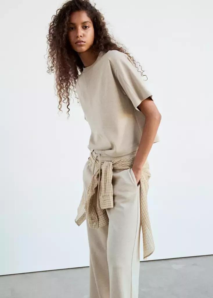 Beige Seam Detail T-Shirt, Light Beige, medium