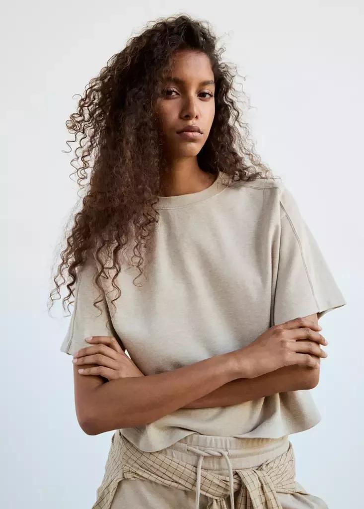Beige Seam Detail T-Shirt, Light Beige, large image number 3