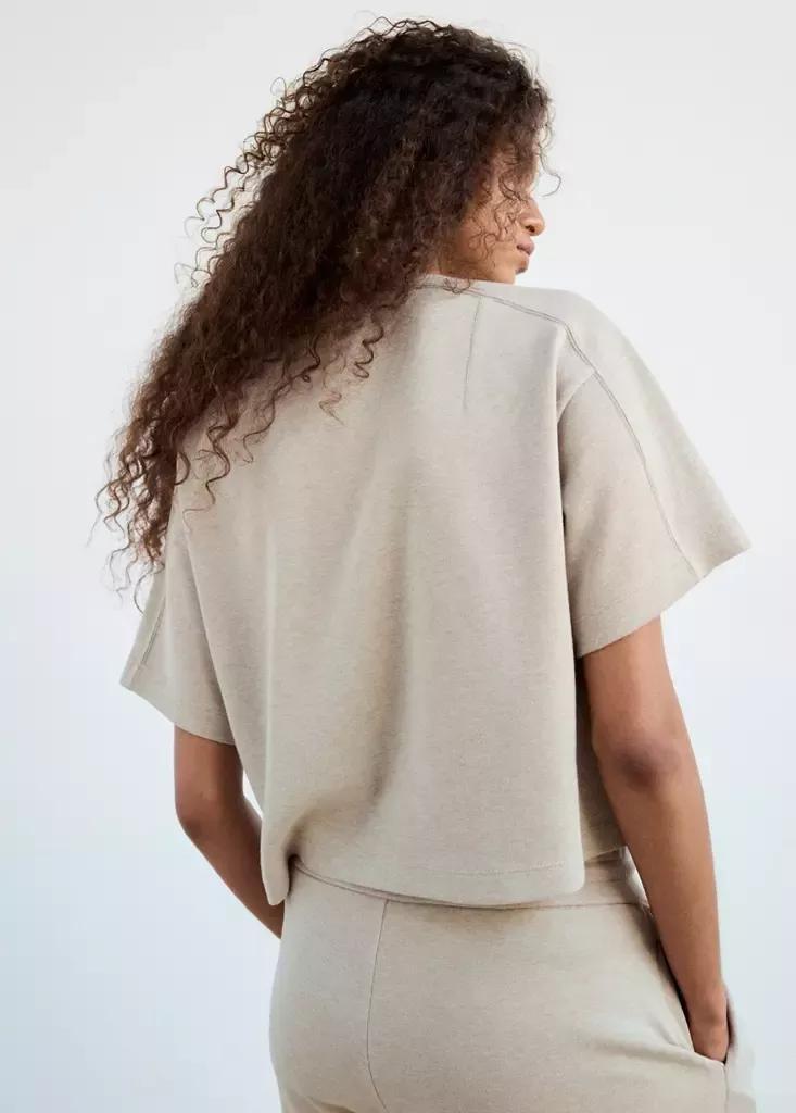 Beige Seam Detail T-Shirt, Light Beige, large image number 5